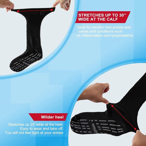 Bulinlulu Diabetic Socks for Swollen Feet - 4 Pairs Extra Width Non-Slip Cast Socks with Grips for Edema, Neuropathy, Lymphedema,Bariatric.