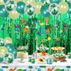 Dinosaur Party Decorations Dino Birthday Supplies Dinosaur Balloons Happy Birthday Banner Hanging Swirls Green Backdrop Curtains Tablecloths Cupcake Toppers Stickers for Baby Showers LilyZheng