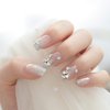 Auwoyss Crystal Press on Nails Square Fake 3D Rhinestone False Medium Length Glitter Sparkle Luxury Full Cover Acrylic Nails Tips Gel Fancy Stick on Nails Bride Art Gel Artificial Wedding