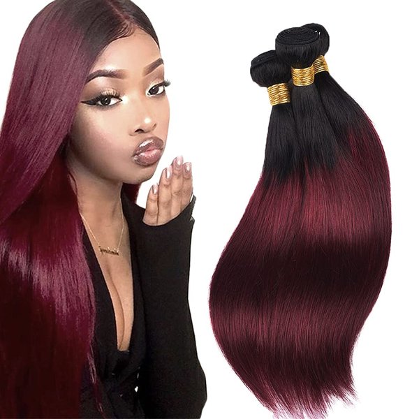 Ombre Bundles Human Hair Burgundy Straight Bundles 24 26 28 Inch 8A Peruvian Virgin Hair 3 Bundles Wine Red Straight Bundles Human Hair Extensions 1b99j Human Hair Bundles
