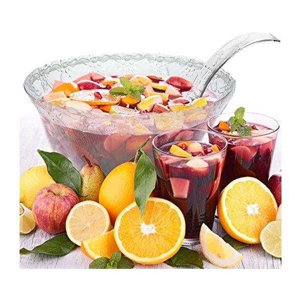 S.G Premium Quality Plastic Punch Bowl with Ladle - 2 Gallon Plastic Punch Bowl with Ladle - Embroidered Design 8 Quart Serving Bowl with 5 oz Plastic Serving Ladle/Spoon.