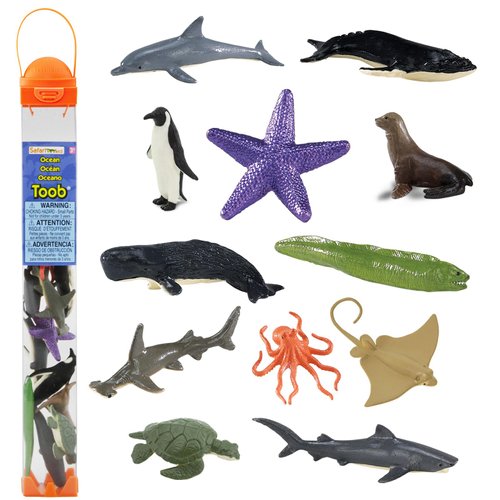 Safari Ltd. Ocean TOOB - 12 Mini Figurines: Sea Lion, Eagle Ray, Starfish, Turtle, Penguin, Octopus, Whales, Moray Eel, Sharks, and Dolphin - Educational Toy Figures For Boys, Girls & Kids Ages 3+