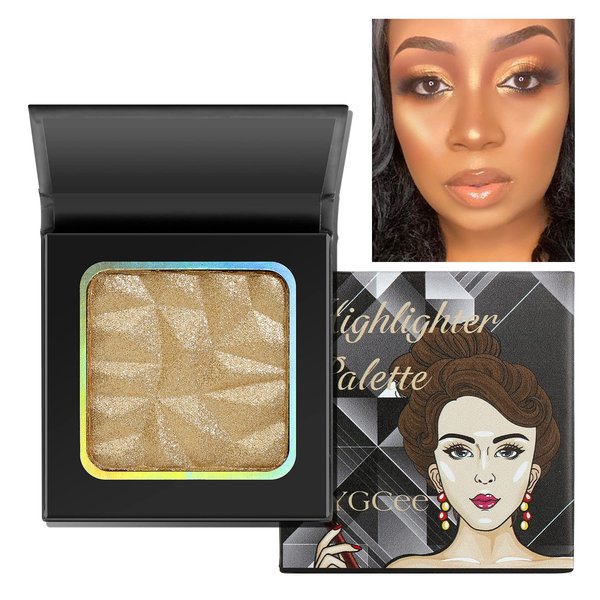 Highlighter Shimmer Makeup Palette Gold Colors,Shimmering Highlightering Pallet,Highly Pigmented Shimmery Powder for Face/Body,illuminate Sparkly Shade for Fair Skin,Easy to Carry,Cruelty-Free