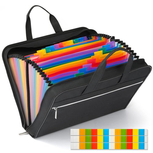 SEEKIND Accordian File Organizer with Handle,26 Pockets Expanding File Folder, Portable Cloth Document Organizer Accordion File Keeper for Letter Size / A4 File, for Office, School-Black