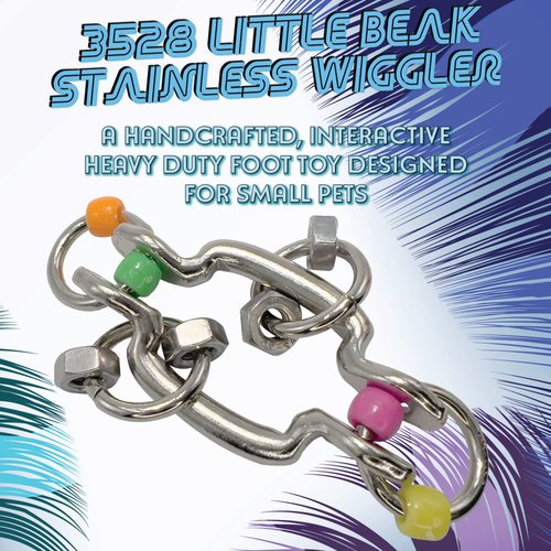 Mandarin Bird Toys by M&M 3528 Little Beak Stainless Wiggler - Handcrafted Small Size Bird Foot Toy, Interesting Wiggling Design, Colorful Plastic Beads, Sturdy Shiny Bird Safe Metal, Fun for Sm Pets