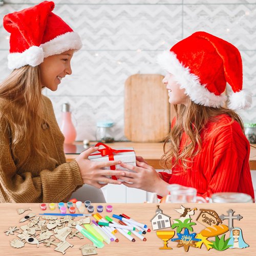 Mootycapa 24 Pcs Christmas Christian DIY Wooden Magnets to Paint, Nativity Scene Glow in The Dark Wood Painting Crafts, Jesus Fridge Magnets Craft Kits for Boys Girls School Home Party Activities