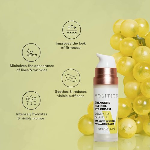 Volition Beauty Grenache Retinol Eye Cream - with Niacinamide & Peptides to Help Improve Look of Crows Feet & Wrinkles (15 ml / 0.5 fl oz)