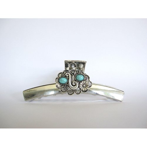 Generic Long shiny turquoise blue silver western design metal native tribal hair claw