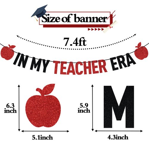 Black Glitter In My Teacher Era Banner, Congrats Teacher 2025/Class of 2025/From Student to Teacher, 2025 Teacher Graduation Party Decorations Supplies