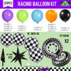 Truck Theme Balloon Garland Arch Kit vibrant Purple orangeGreen Black with Big Wheels checkered star mylar foil balloons For Kids fast one Boy Birthday Race Car construction theme Party Decorations