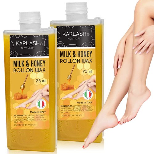 Karlash Professional Roll On Wax, Depilatory Hair Wax Removal for Body Hair, legs, arms hair Removal Wax Cartridge 75ml - Made in Italy - 2 Pieces (Honey)