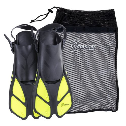 Seavenger Torpedo Swim Fins | Travel Size | Snorkeling Flippers with Mesh Bag for Women, Men and Kids (Yellow, L/XL)