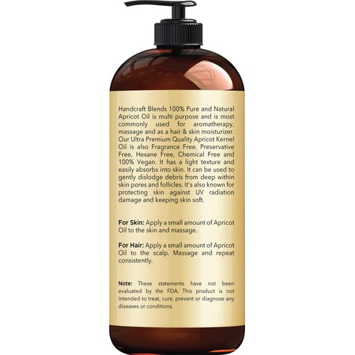 Handcraft Blends Apricot Kernel Oil - 16 Fl Oz - 100% Pure and Natural - Premium Grade Oil for Skin and Hair - Carrier Oil - Hair and Body Oil - Massage Oil - Cold-Pressed and Hexane-Free