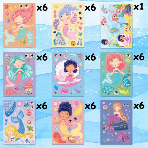 Mermaid Stickers 48 Sheets Make Your Own Mermaid Stickers Make A Face Stickers for Mermaid Birthday Party Decorations Mermaid Party Favors Supplies Craft Creative Project School Rewards