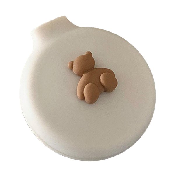 Tissting Hair Brush with Mirror, 7.5cm Round Mini Folding Comb Cute Bear Decor Pop Up Travel Cushion Hairbrush for Women Girls(White)