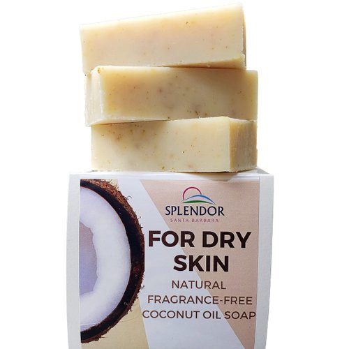 Splendor Santa Barbara Moisturizing Coconut Oil Face & Body Bar Soap - for Dry, Irritated, Itchy, Sensitive Skin - Handmade, Vegan, Natural, Fragrance-Free with Gluten Free Colloidal Oats