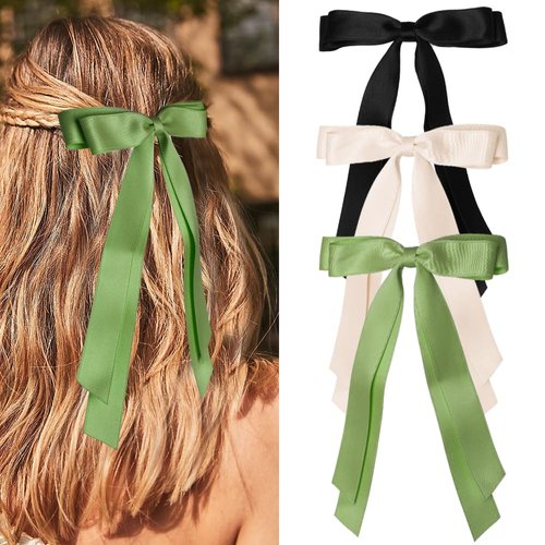 Bmobuo Hair Bows for Women Hair Ribbons 3Pcs Satin Bows for Hair Clips Double Layers Ribbon Clips...