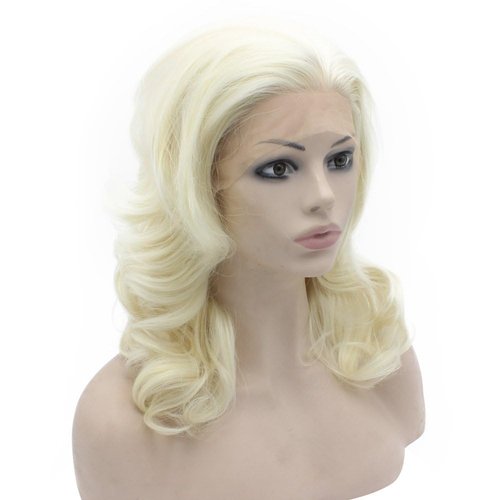 Mxangel Medium Long Wavy Celebrity Synthetic Lace Front Light Blond Wig Natural