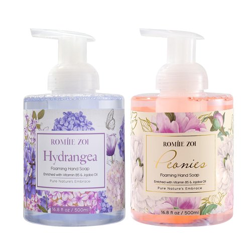ROMIIE ZOI Foaming Hand Soap with Gift Box - 500ml/ 16.8 fl.oz - Variety Pack of 2 (Hydrangea,Peonies)