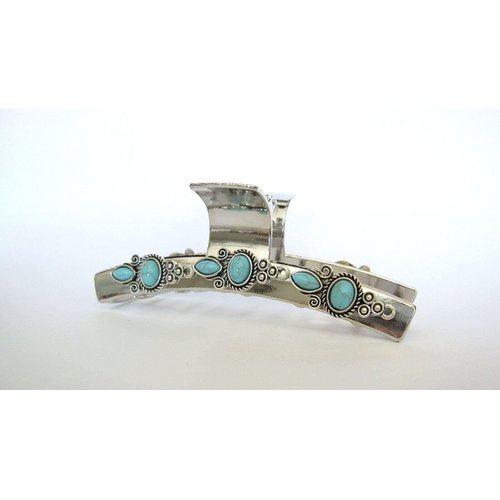 Generic Long shiny turquoise blue silver boho design metal native tribal hair claw clip