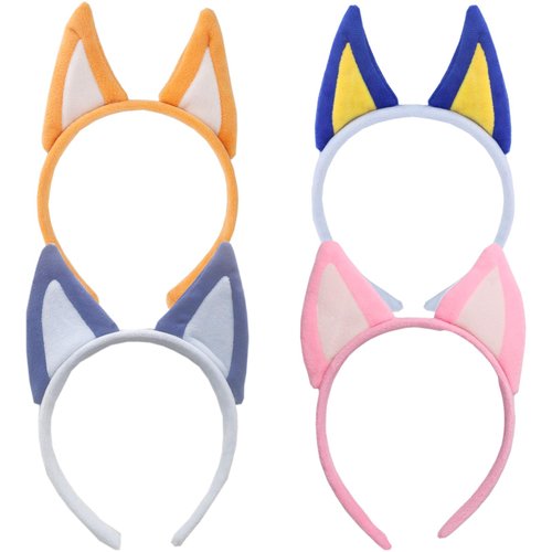 LOKESI 4PCS Dog Ears Headbands Cute Plush Animal Ears Headwear Cosplay Costume Headband Accessories for Halloween Kids Birthday Party Supplies