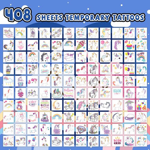 EMOME 408 Sheets Individual Temporary Tattoos for Girls, Fake Tattoos for Kids Waterproof, Bulk Tattoos Stickers for Girls Birthday Decorations Party Favors Games Supplies