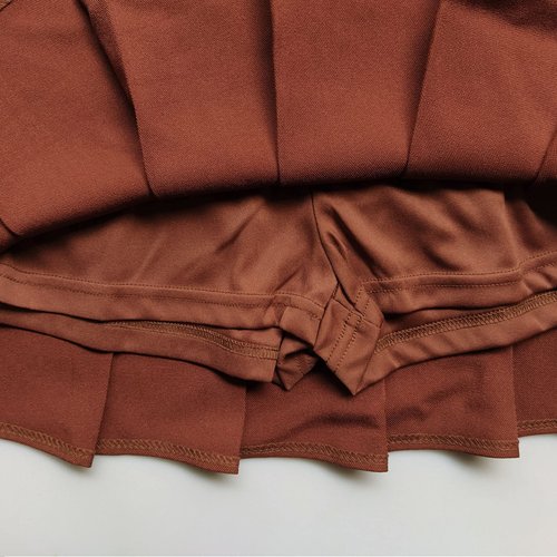 ZHANCHTONG Women's High Waist A-Line Pleated Mini Skirt Short Tennis Skirt (Brown, XXL)