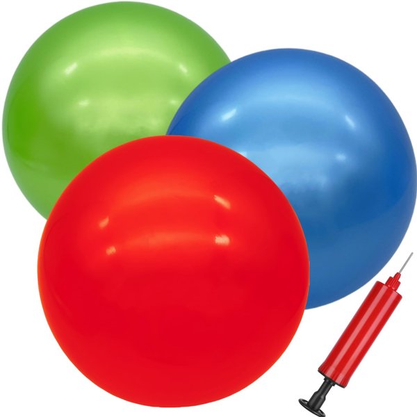 GCQJOQ 3 Pcs 9 Inch Inflatable Bouncy Balls with Hand Air Pump for Indoor Outdoor Play Balls (Red, Blue, Green)