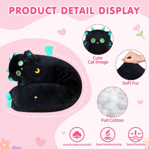 Long Cat Plush 5 Sizes, 120% Extra Filling Giant Plushness Body Pillow, Kawaii Cute Black Cat Stuffed Animals Soft Stuffed, Extra-Long Pillow Cat Plushies Gift for Girls Kids 20"