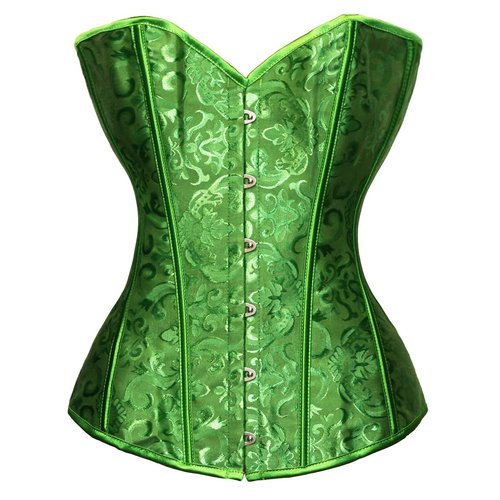 bslingerie Womens Waist Cincher Boned Corset With Brocade (M, Green)