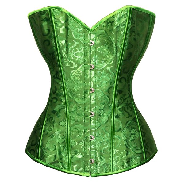 bslingerie Womens Waist Cincher Boned Corset With Brocade (M, Green)
