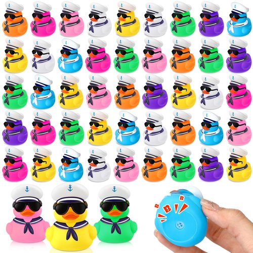 Shappy 24 Pcs Cruise Duck Bulk with Sunglasses Sets 2 x 1.9 x 2.4 Inch Mini Sailing Rubber Ducks Summer Cruise Ship Toy Squeaky Duck Bath Party Toy Duckies for Birthday Party Favors (Multicolor)