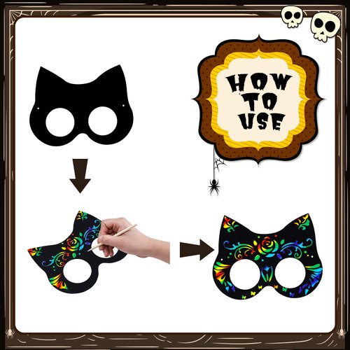 Thuodo Halloween Games 24 Pcs Halloween Rainbow Scratch Mask Magic Scratch Paper Halloween Crafts for Kids Classroom Decorations Halloween Party Favors Birthday Gifts Party Games Projects Kits