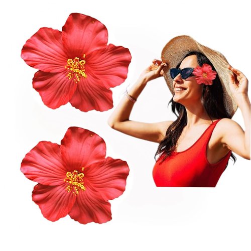 2 Pcs Red Hawaiian Flower Hair Clip for Women Girls Fashion Bohemian Flowers Hair Accessory for Dancer Bridal Wedding Beach Party 8 cm, Clips and Barrettes