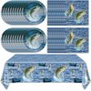 Gone Fishing Party Decorations Fishing Tableware Set Gone Fishin' Plates Napkins Fishing Disposable Table Cover Gone Fishin' Dinnerware for Fishing Themed Fishing Tournament Birthday Party Supplies