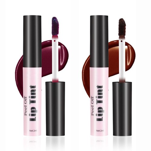 GHFCZOO 2 Colors Peel Off Lip Stain, Long Lasting Waterproof Matte Lip Tint, Non-Stick Cup Tattoo Lip Gloss, Natural Nude Lip Makeup, Magic Tinted Lip Stain (05#+06#, 2pcs/set)
