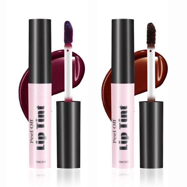 GHFCZOO 2 Colors Peel Off Lip Stain, Long Lasting Waterproof Matte Lip Tint, Non-Stick Cup Tattoo Lip Gloss, Natural Nude Lip Makeup, Magic Tinted Lip Stain (05#+06#, 2pcs/set)