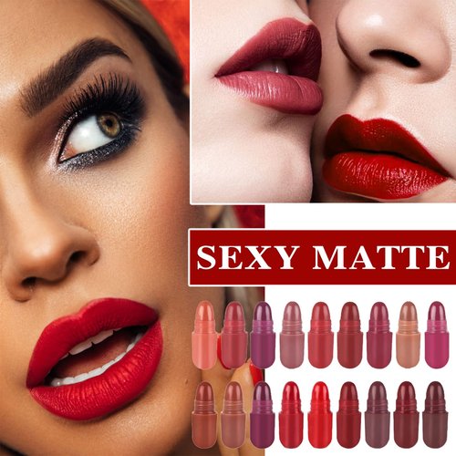 Fusang 18Pcs Mini Capsule Pills Lipstick Matte Lipstick Makeup Sets for Women Highly Pigmented Long Lasting Waterproof Mini Red Matte Pill Lipstick Cute Lip Stick Stain Set for Women