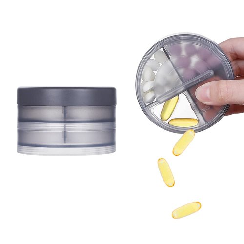 2 Layers Pill Case, KIGI Daily Pill Organizer with 8 Compartments 1 Day 4 Times Portable Pill Box Vitamin Organizer for Travel(Gray 3.1-2Inch)