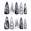BABALAL Stiletto Press on Nails Long Fake Nails Black Punk Glue ons Nails Sliver Chrome Butterfly Heart Y2k Design Goth Acrylic Nails 24Pcs Metallic Almond False Nails