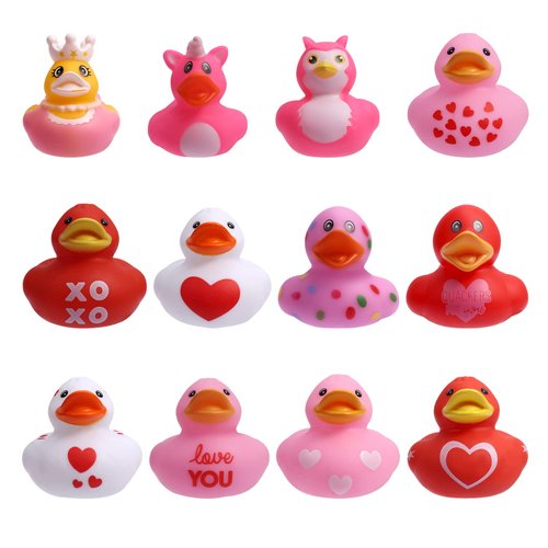 12pcs Mini Rubber Ducks, Valentine Rubber Ducks Bath Ducky Toy Valentine&#39;s Day Rubber Ducks in Bu...