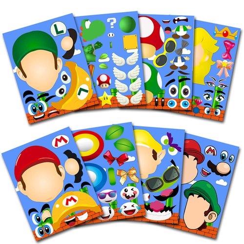 36Pcs Make-a-face Stickers, Make Your Own Stickers Fun Craft Project for Kids, Mixed and Matched with 8 Designs Characters Stickers for Party Decoration, Class Reward, Book Decor, Birthday Gifts