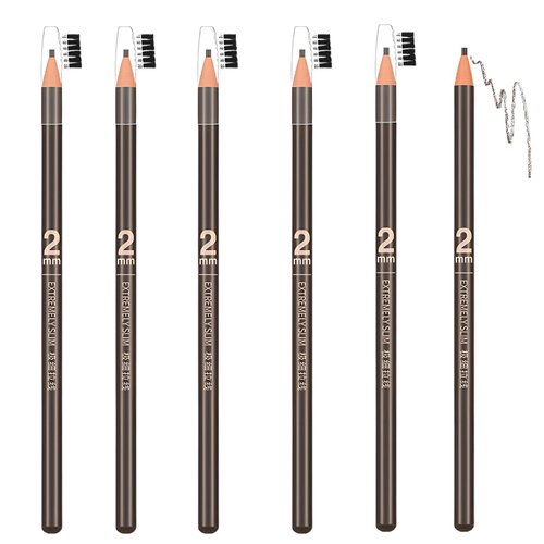 6pcs 2mm Ultra-Thin Eyebrow Pencil with Brush Waterproof Long-Lasting Slim Eyebrow Pencil Peel off Microblading Mapping Pencils (#07 Peach Brown)