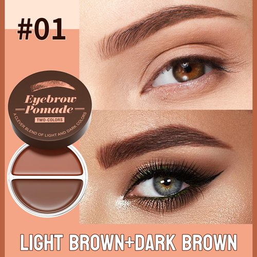 Eyebrow Pomade for Women, Eyebrow Stamp Pencil Kit for Eyebrow Makeup, with Waterproof Eyebrow Powder and Dual-ended Eyebrow Brush (Light Brown+Dark Brown)
