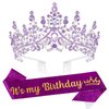 VELSCRUN Purple Crystal Birthday Tiara Crowns for Women Girls It's My Birthday Sash Queen Girls Princess Crown with Combs Happy Birthday Party Decorations Mom Sisters Birthday Gift Hair Accessories