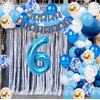 6th Birthday Decorations for Boys Girls, Blue Gold Number 6 Foil Balloon Banner for 6th Party Supplies Child 6 Years Old Theme Birthday Party Decorations(6th)