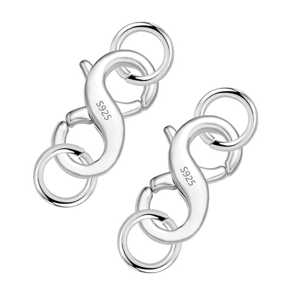 Double Opening Lobster Clasps Closure, 2 Pcs Necklace Bracelet Extender Clasps S925 Sterling Silver Neckalce Clasps with Jump Ring Connectors for Bracelet Anklet DIY Jewelry Finding Supplies (Silver)