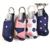 Set of 4 Keychain Sanitizer Bottle Holders with Graphics & 4 Travel Size Empty Bottles. Great for Party Favors or Bridesmaids. (Pink & Blue)