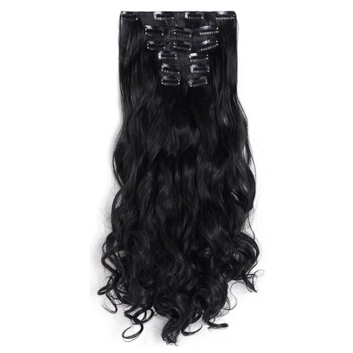 OneDor 20" Curly Full Head Clip in on Synthetic Hair Extensions 7pcs 140g (1B-Off Black)