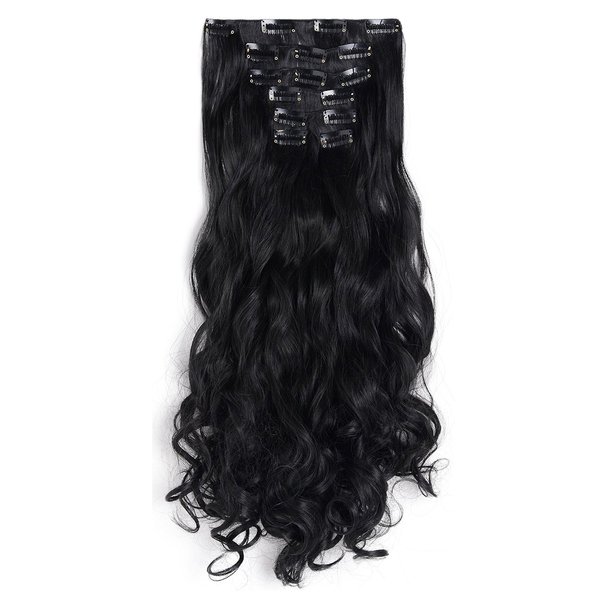OneDor 20" Curly Full Head Clip in on Synthetic Hair Extensions 7pcs 140g (1B-Off Black)